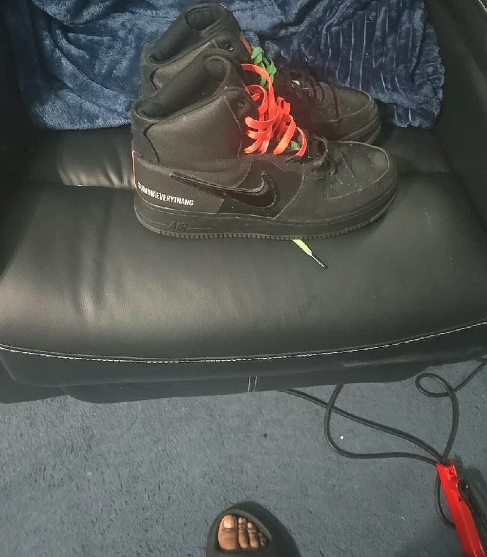 Mens Black High-Top Sneakers with Neon Orange & Neon Green Accents